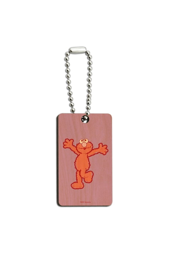 Sesame Street Elmo Distressed Wood Wooden Rectangle Keychain Key Ring
