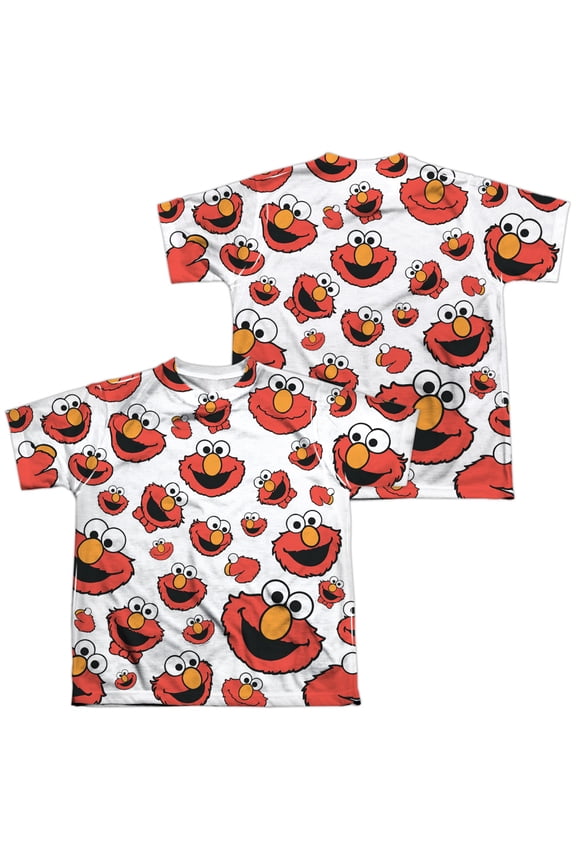 Sesame Street - Elmo Face Pattern (Front/Back Print) - Youth Short Sleeve Shirt - Large