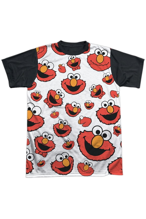 - Elmo Face Pattern - Short Sleeve Black Back Shirt - XX-Large