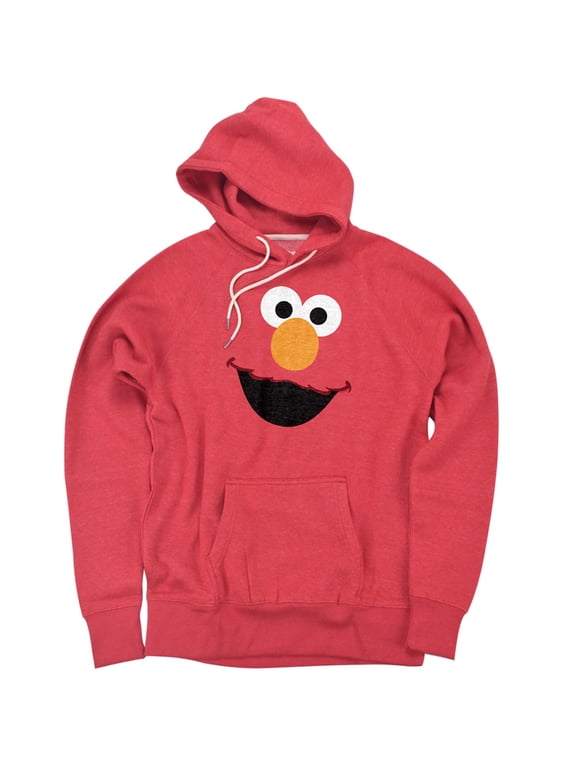 Elmo Face Unisex Adult Slim Fit Pull-Over Heather Hoodie, Red, Medium