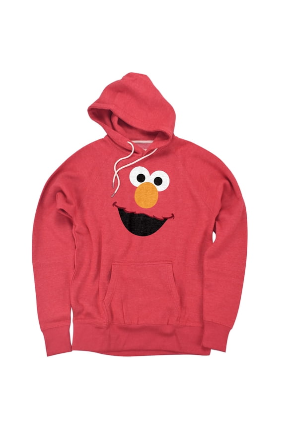 Elmo Face Unisex Adult Slim Fit Pull-Over Heather Hoodie, Red, Medium