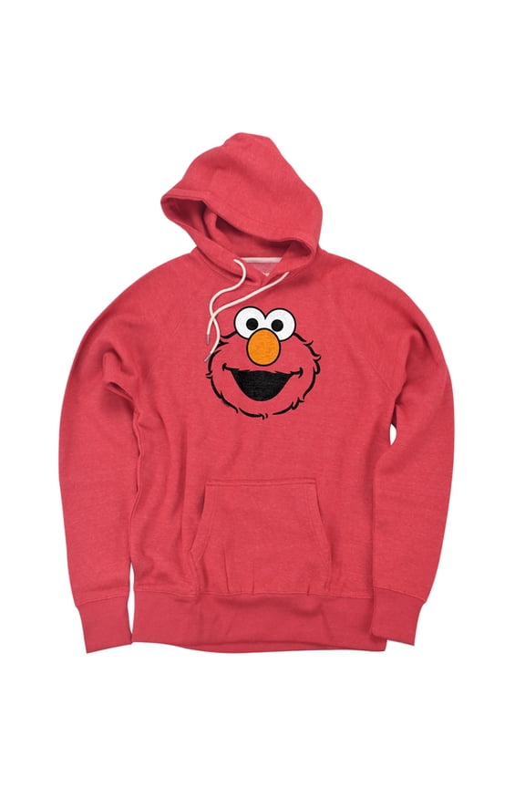 Elmo Full Face Unisex Adult Slim Fit Pull-Over Heather Hoodie, Red, Medium