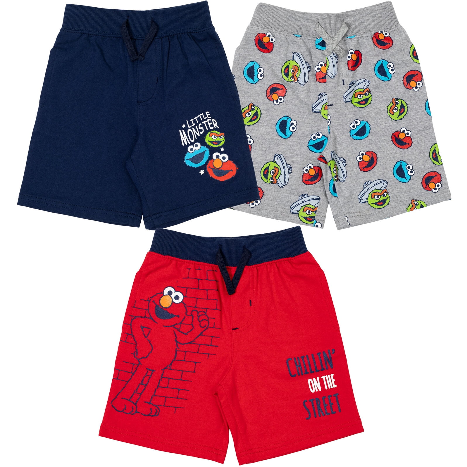 Sesame Street Elmo Grover Oscar the Grouch Toddler Boys French Terry 3 Pack  Shorts Infant to Toddler 