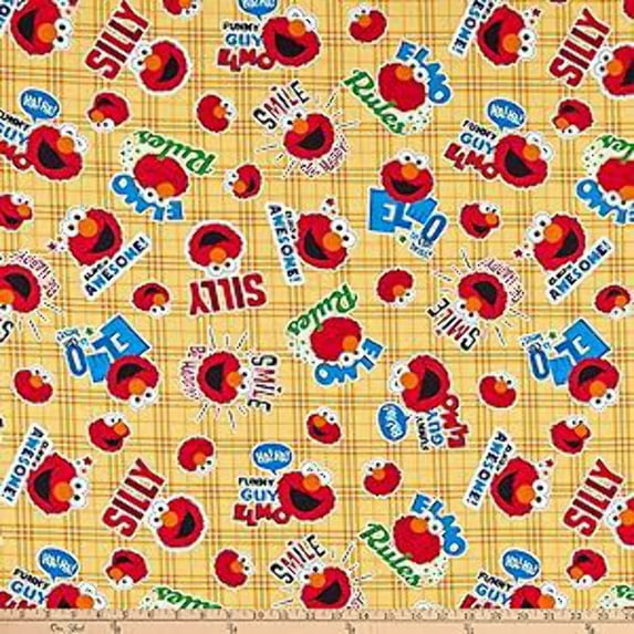 Sesame Street Elmo Happy Yellow Cotton Fabric by the Yard