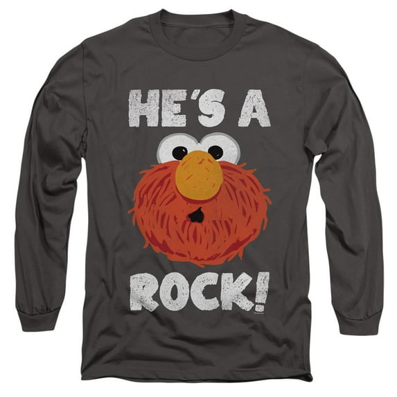 Sesame Street Elmo He's a Rock Rocco Unisex Adult Long-Sleeve T Shirt, Charcoal, 3X-Large