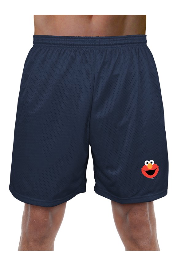 Sesame Street Elmo Head Mens Lined Mesh Shorts, Navy, Medium