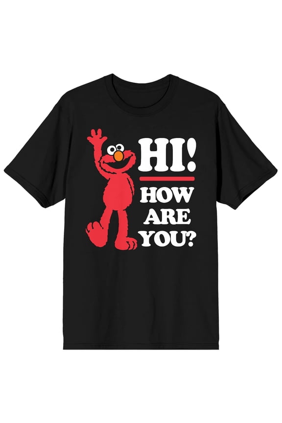 Sesame Street Elmo Hi How Are You Crew Neck Short Sleeve Men's Black T-shirt-XL