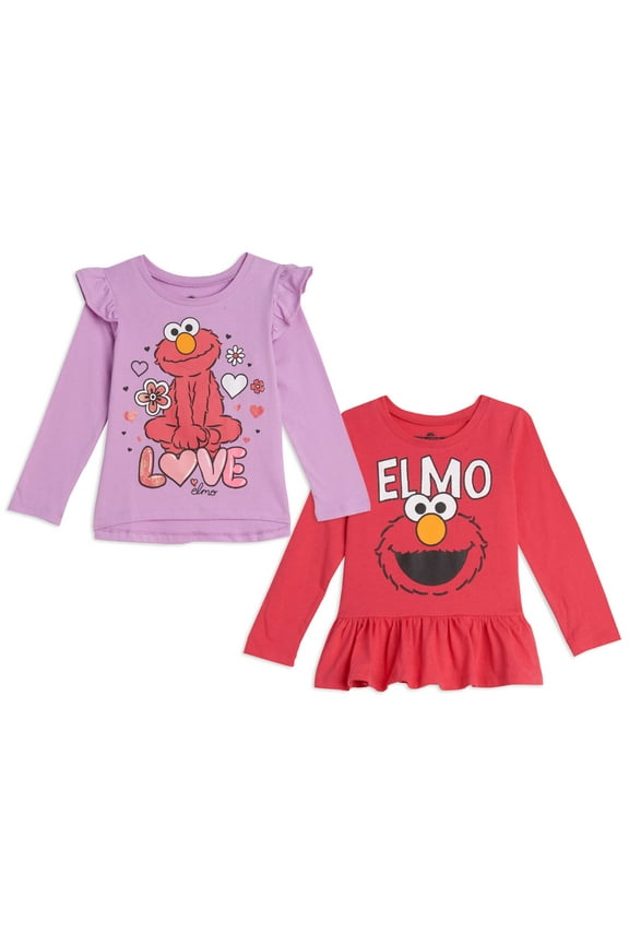 Elmo Infant Baby Girls 2 Pack Peplum Long Sleeve T-Shirts Infant to Little Kid