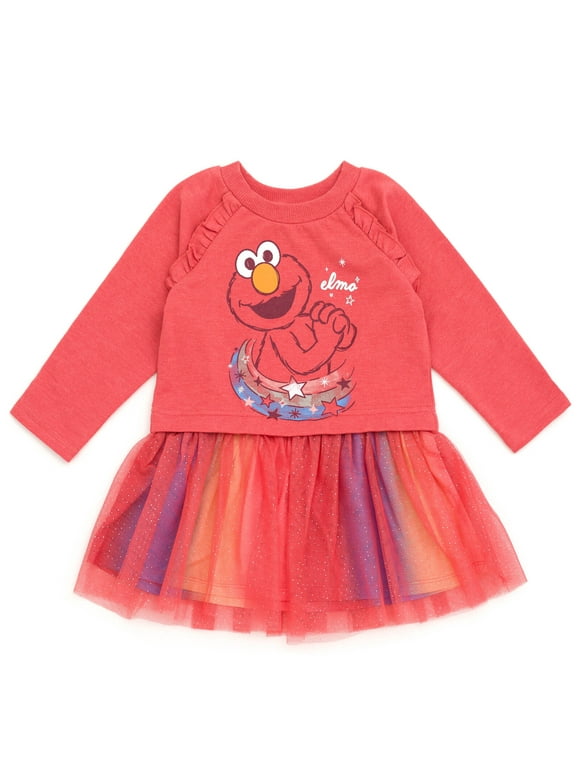 Sesame Street Elmo Infant Baby Girls French Terry Dress Red 12 Months