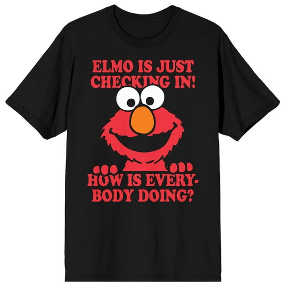 Sesame Street Elmo Is Just Checking In! Crew Neck Short Sleeve Men's Black T-shirt-Medium