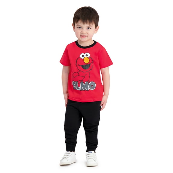 Sesame Street Elmo Jogger Set for Babies and Toddlers, Shirt and Pants Active Wear Set, Size 4T Red