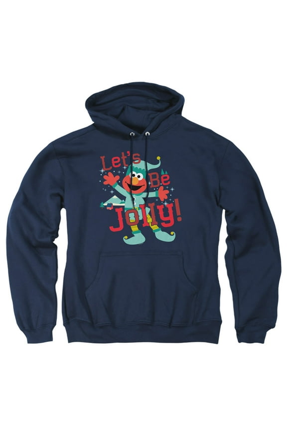 Elmo, Jolly Christmas Elf Adult Pull-Over Hoodie, Navy, Medium