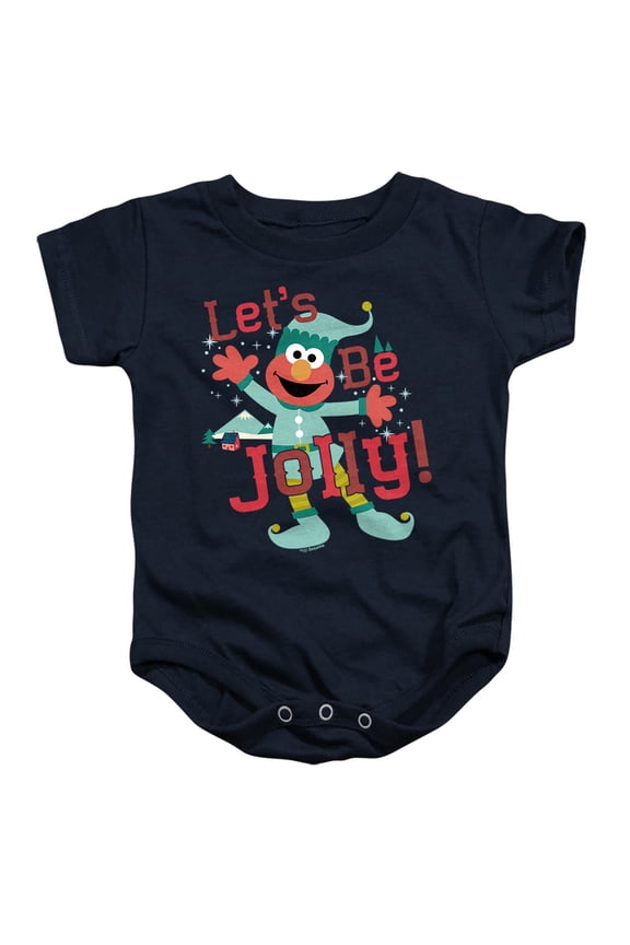 Elmo, Jolly Christmas Elf Unisex Infant Snap Suit for Baby, Navy, Small