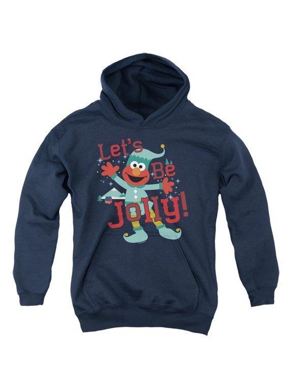 Elmo, Jolly Christmas Elf Youth Kids Boy/Girls Pull-Over Hoodie, Navy, X-Large