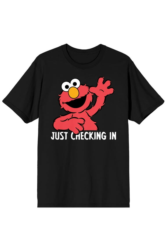 Sesame Street Elmo Just Checking In Crew Neck Short Sleeve Men's Black T-shirt-L