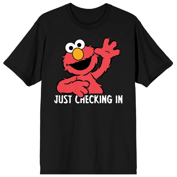 Sesame Street Elmo Just Checking In Crew Neck Short Sleeve Men's Black T-shirt-M
