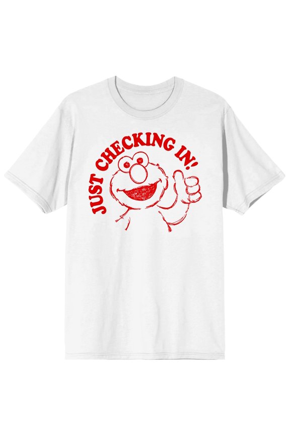 Sesame Street Elmo Just Checking In Puff Print Crew Neck Short Sleeve Men's White T-shirt-M