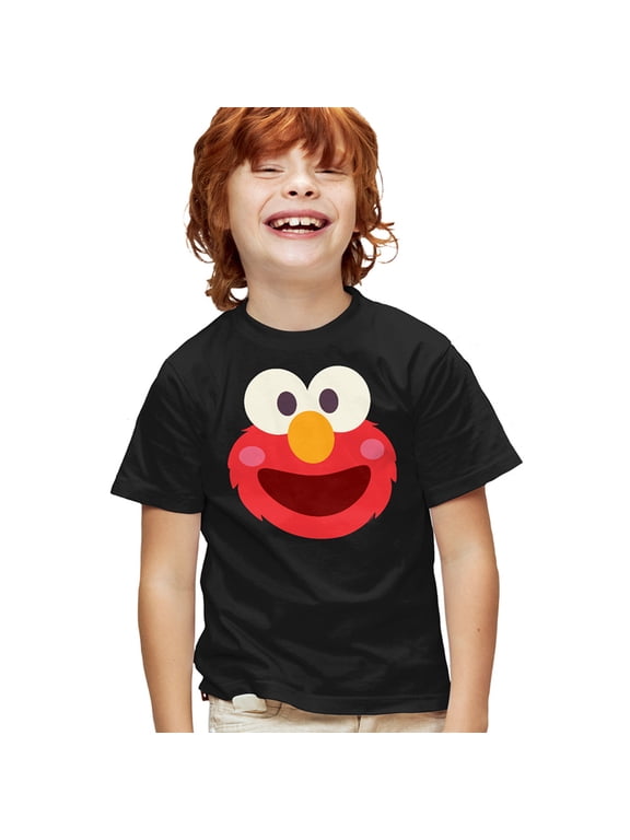 Elmo Kawaii Face Kids T Shirt for Youth Boys and Girls, Black, Medium