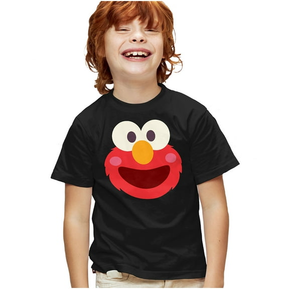 Sesame Street Elmo Kawaii Face Kids T Shirt for Youth Boys and Girls, Black, Medium