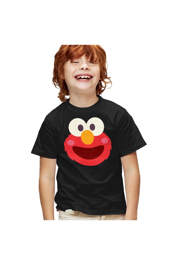 Elmo Kawaii Face Kids T Shirt for Youth Boys and Girls, Black, Medium