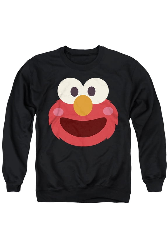 Elmo Kawaii Face Unisex Adult Crewneck Sweatshirt, Black, Medium