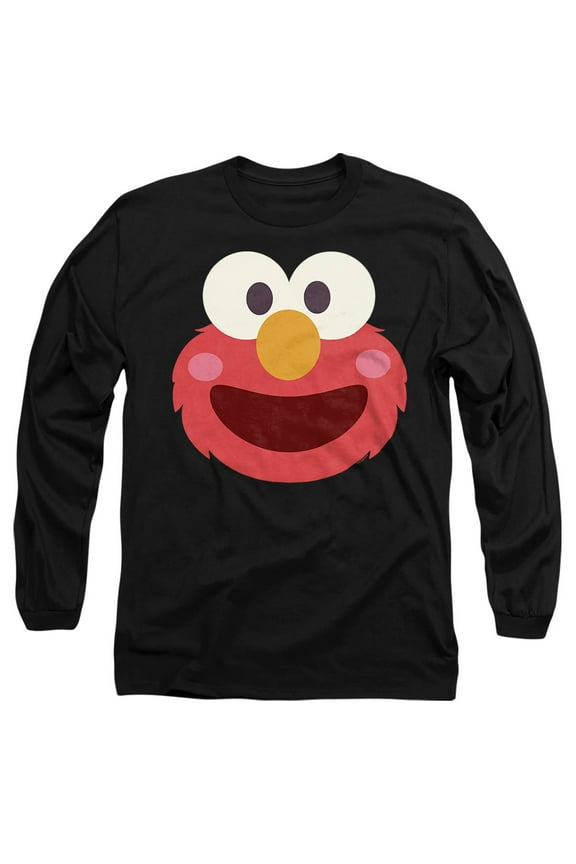 Elmo Kawaii Face Unisex Adult Long-Sleeve T Shirt, Black, Large