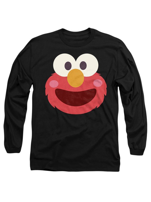 Elmo Kawaii Face Unisex Adult Long-Sleeve T Shirt, Black, Medium