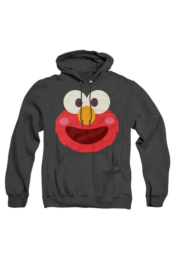 Sesame Street Elmo Kawaii Face Unisex Adult Pull-Over Heather Hoodie, Black Heather, Small