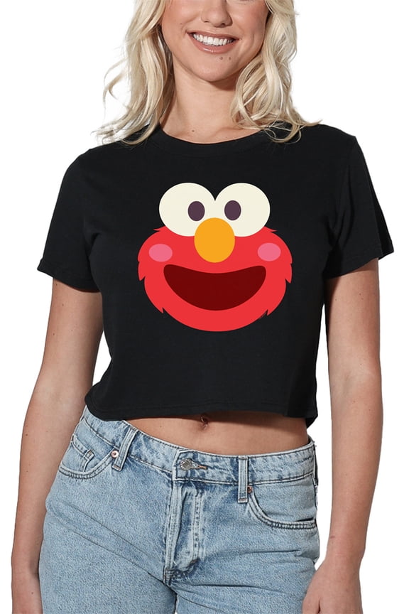 Elmo Kawaii Face Women's Crop Top T-Shirt, Black, Large