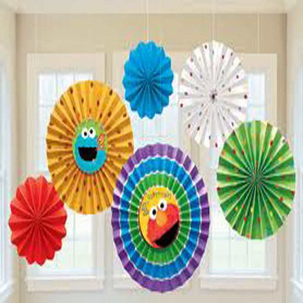 Sesame Street Elmo Kids 1st Birthday Party Hanging Paper Fan Decorations