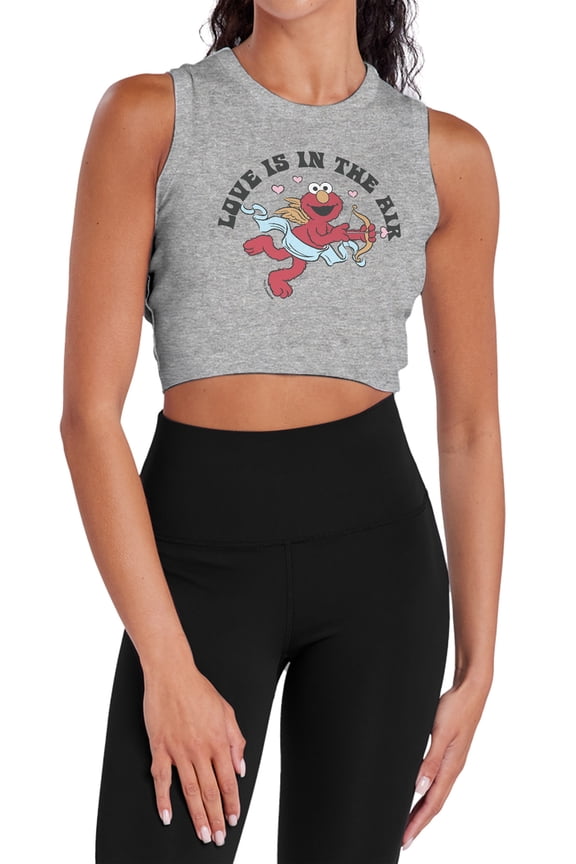 Elmo Love is in the Air Women's Sleeveless Crop Top Tank, Athletic Heather, Medium