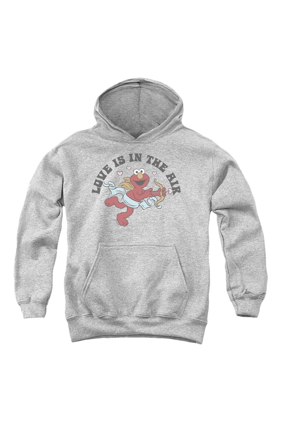 Elmo Love is in the Air Youth Kids Boy/Girls Pull-Over Hoodie, Athletic Heather, Large