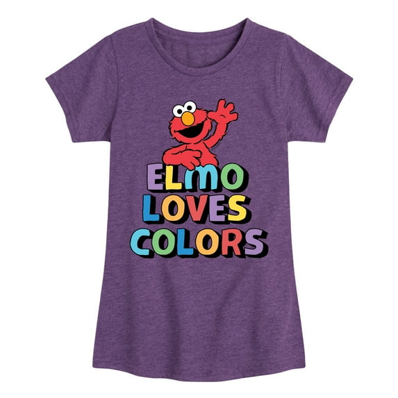 Sesame Street - Elmo Loves Colors - Girls Fitted Short Sleeve Graphic T-Shirt