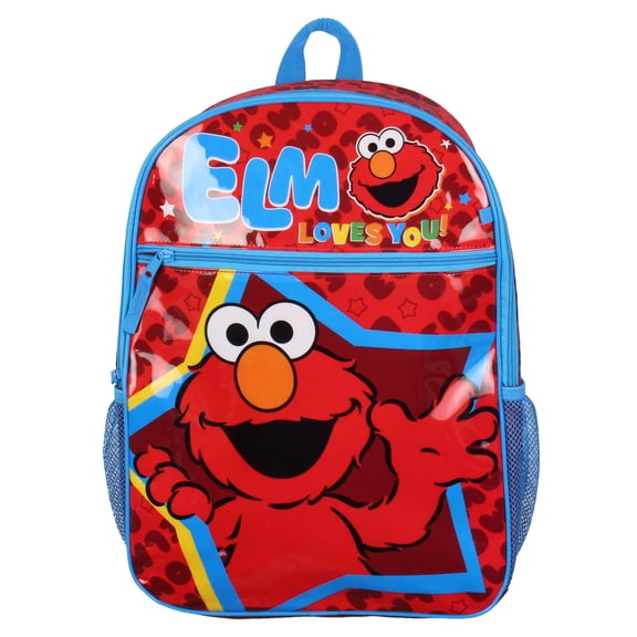 Sesame Street Elmo Loves You Star Dual-Compartment Front Pocket Backpack Bag 16"