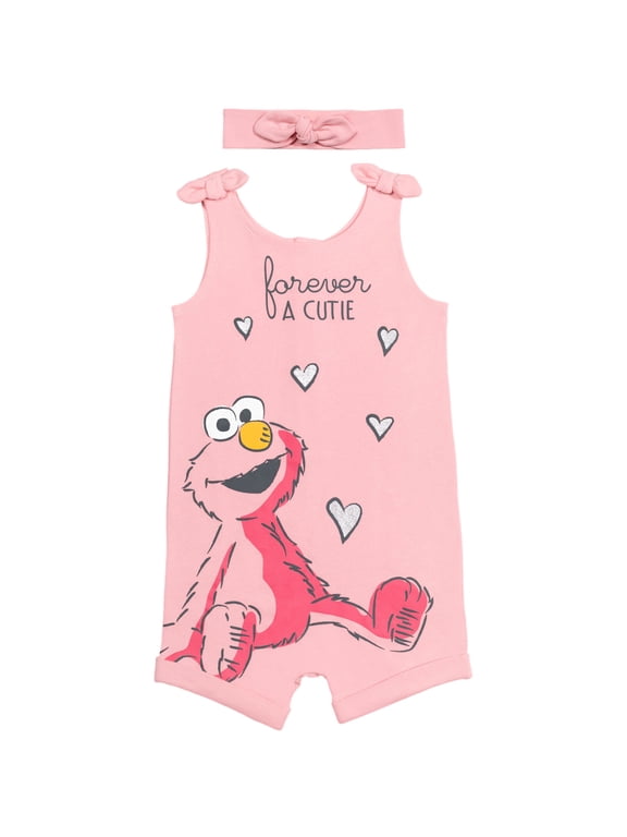 Baby Girls' Sleeveless Romper and Headband Set Elmo Pink