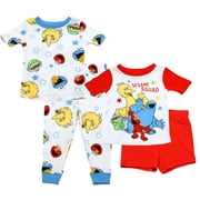 Sesame Street Elmo Pajamas for Toddlers, 4 Piece Cotton Elmo Pjs for Boys, Big Bird, Cookie Monster, Oscar the Grouch, 4T White