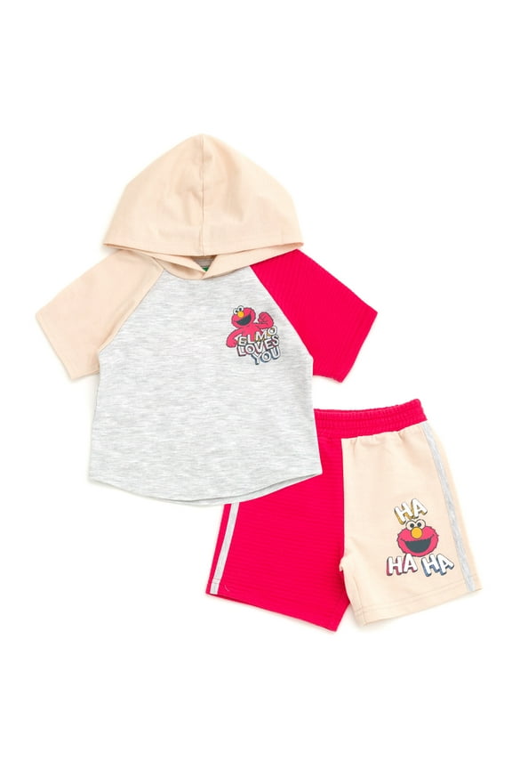Elmo Pullover Hoodie and French Terry Shorts Newborn to Little Kid