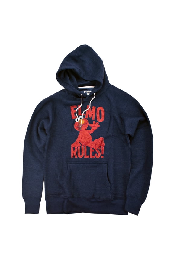 Elmo Rules Unisex Adult Slim Fit Pull-Over Heather Hoodie, Navy, Medium