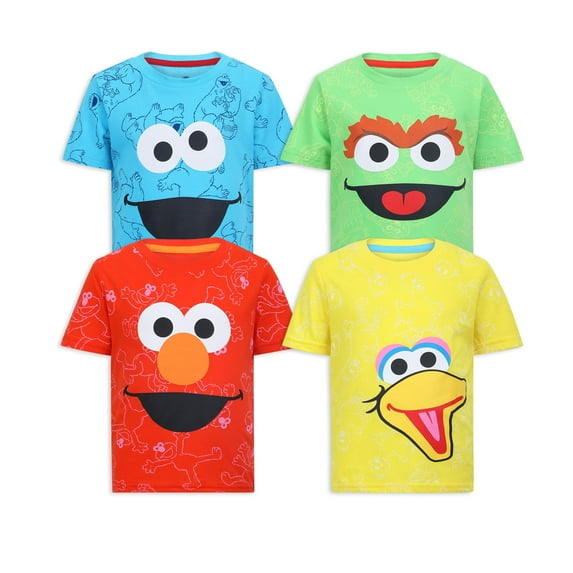 Sesame Street Elmo Short Sleeve T-Shirt (Boys), 4 Pack, Sizes 2T-7