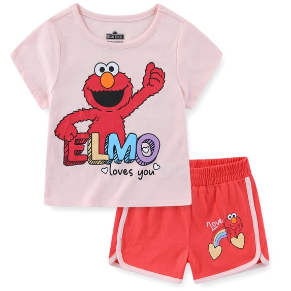 Sesame Street Elmo Short Sleeve T-Shirt and Shorts Set(Girls), 2 Piece Set, Sizes 2T-4
