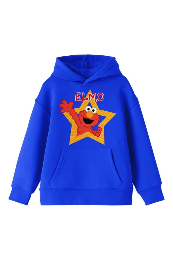 Sesame Street Elmo Star Frame Long Sleeve Royal Adult Blue Hooded Sweatshirt-Medium