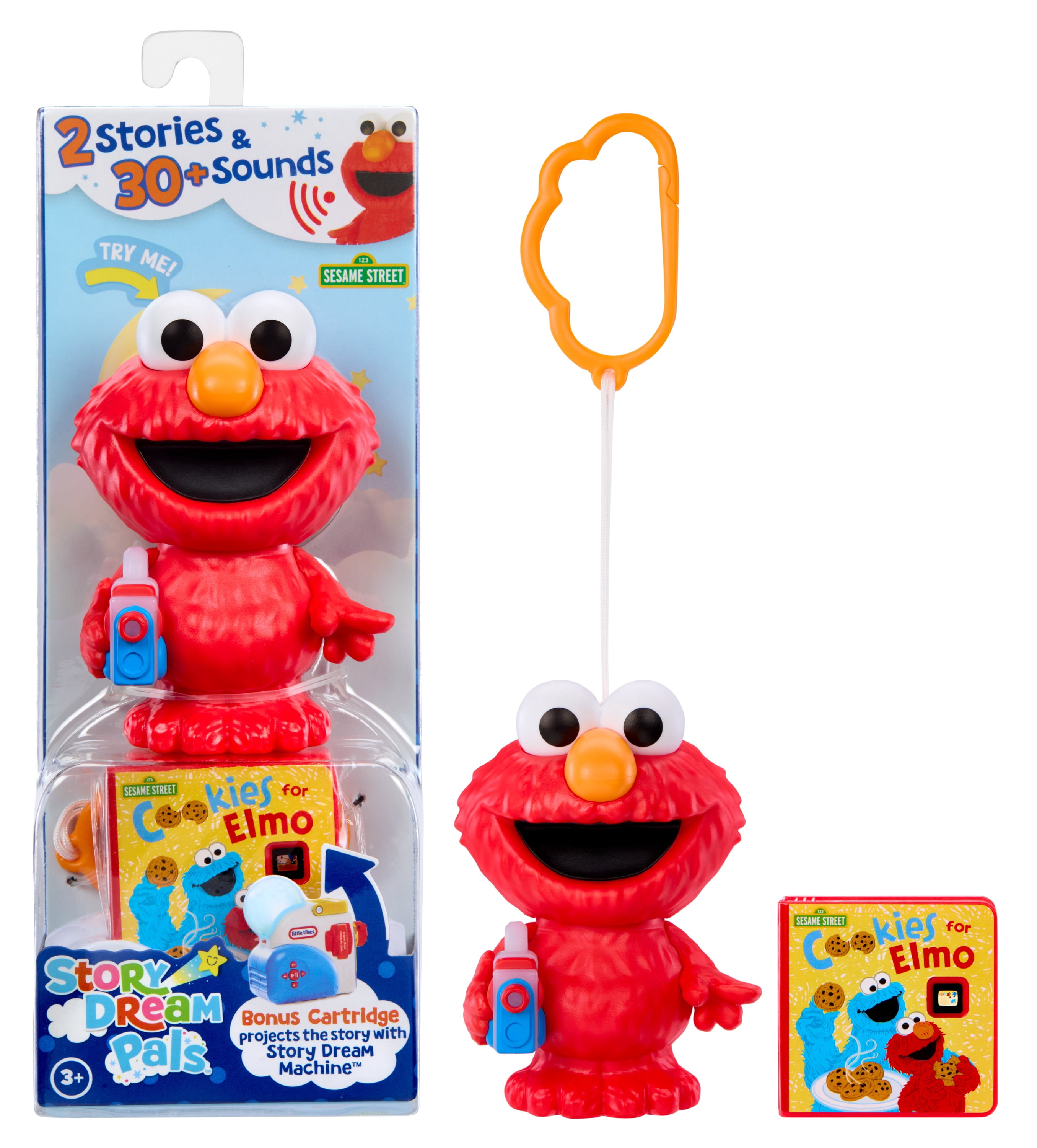 Little Tikes Story Dream Pals Sesame Street Elmo, Interactive Story Telling 4” Figure with Bonus Story Cartridge, Talks, Lights Up, Key Chain, Ages 3+
