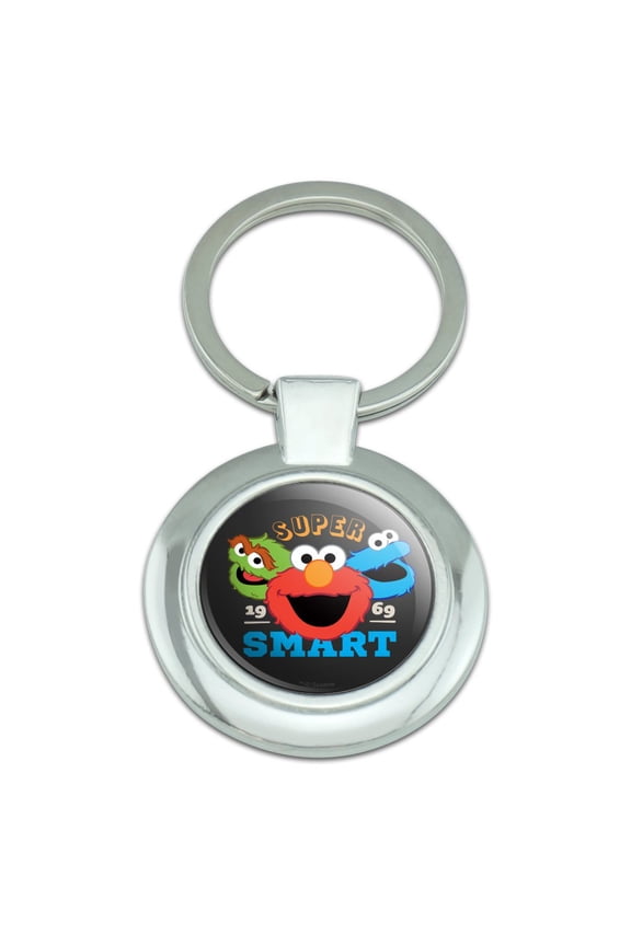Sesame Street Elmo Super Smart Keychain Classy Round Chrome Plated Metal