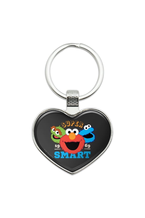 Sesame Street Elmo Super Smart Keychain Heart Love Metal Key Chain Ring