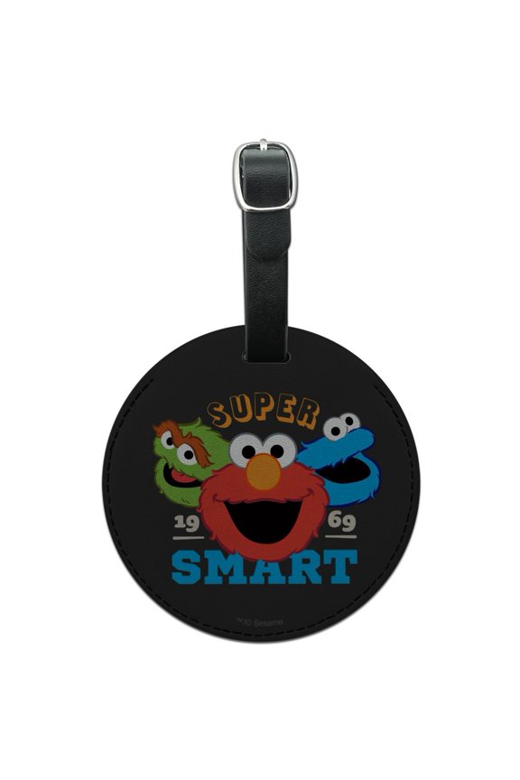 Sesame Street Elmo Super Smart Round Leather Luggage Card Carry-On ID Tag