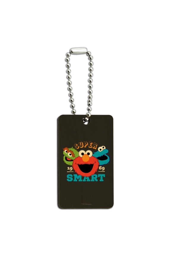 Sesame Street Elmo Super Smart Wood Wooden Rectangle Keychain Key Ring