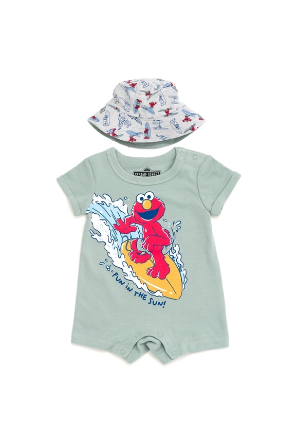 Elmo Surfboard Romper and Bucket Sun Hat Newborn to Infant