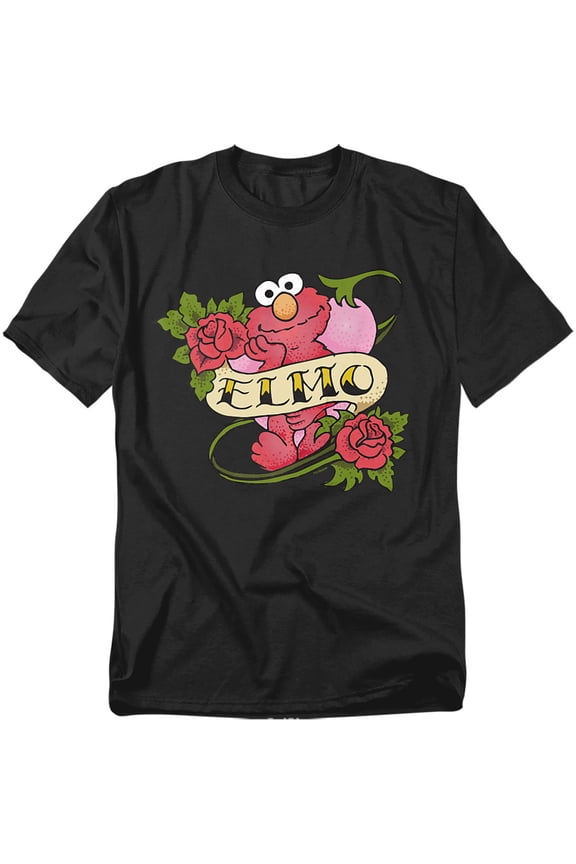 Elmo Tattoo Unisex Adult T Shirt (Medium) Black