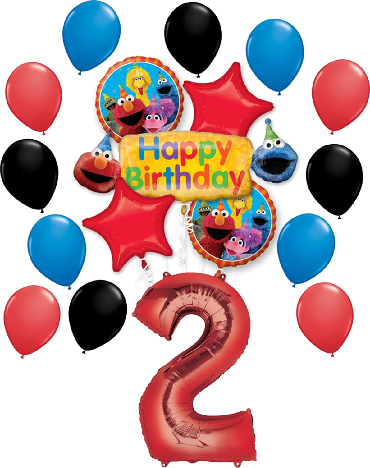 CUTETREES Sesame Street Elmo Theme 2nd birthday Party Foil balloons and Latex Balloon Decorations 18 pcs
