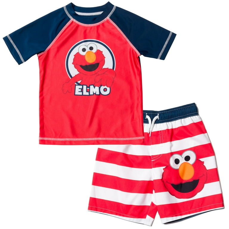 Sesame Street Elmo Bathing Suit Toddler Boys Swimwear Set with Rash Guard and Swim Trunks Walmart